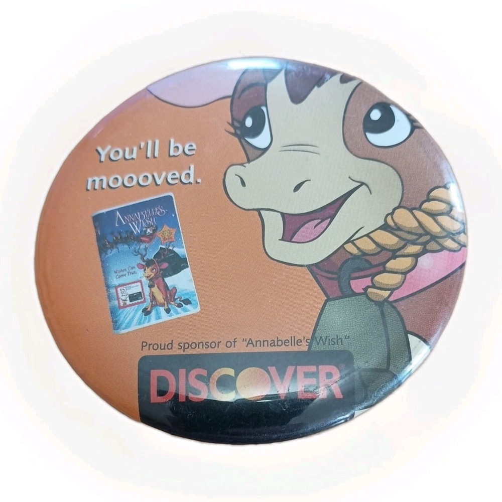 Annabelle's Wish Video DVD Release Promo Movie Button Pin Vintage Discover Cow